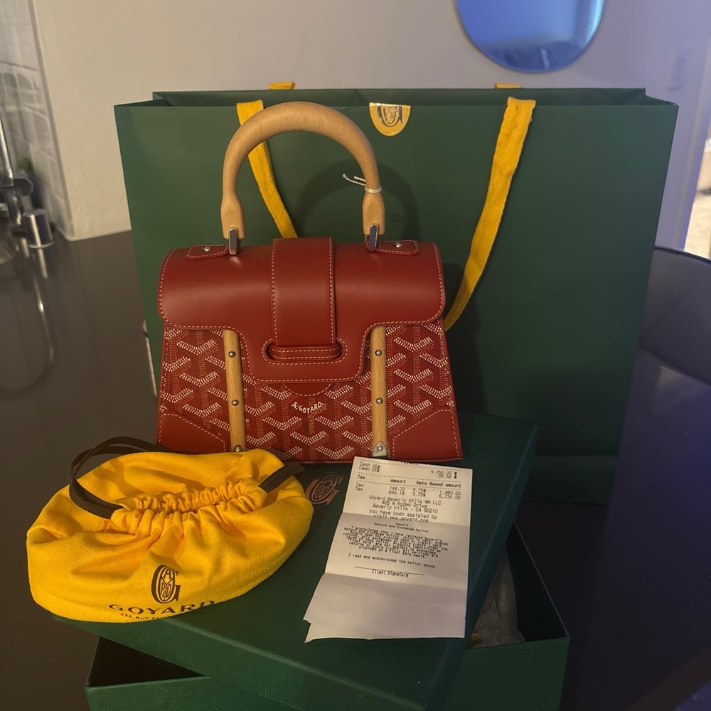 Goyard Red Satchel Bag with Geometric Pattern